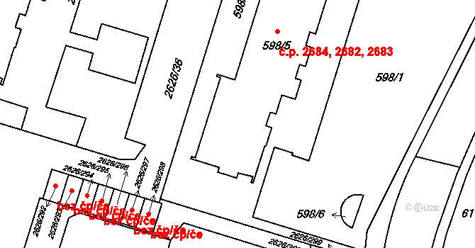 Předměstí 2682,2683,2684, Opava na parcele st. 598/5 v KÚ Opava-Předměstí, Katastrální mapa