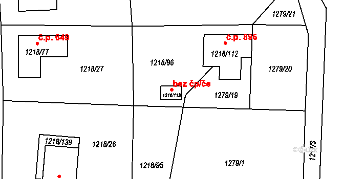 Doksy 45894698 na parcele st. 1218/113 v KÚ Doksy u Máchova jezera, Katastrální mapa