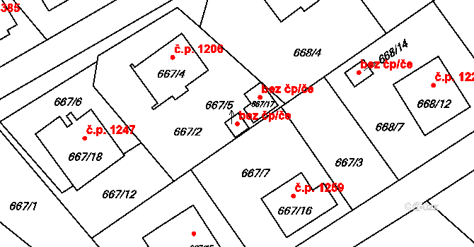 Karviná 48052698 na parcele st. 667/5 v KÚ Ráj, Katastrální mapa