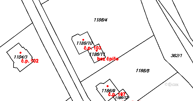 Všechovice 48949698 na parcele st. 1186/11 v KÚ Všechovice u Tišnova, Katastrální mapa
