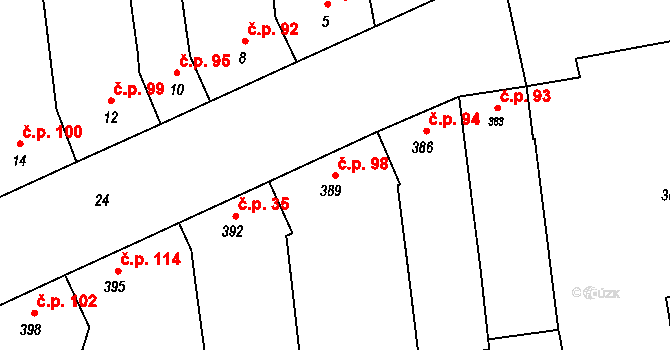 Marefy 98, Bučovice na parcele st. 389 v KÚ Marefy, Katastrální mapa