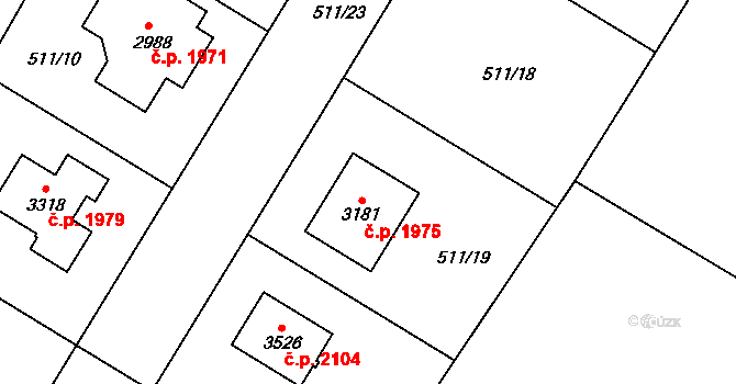 Lysá nad Labem 1975 na parcele st. 3181 v KÚ Lysá nad Labem, Katastrální mapa