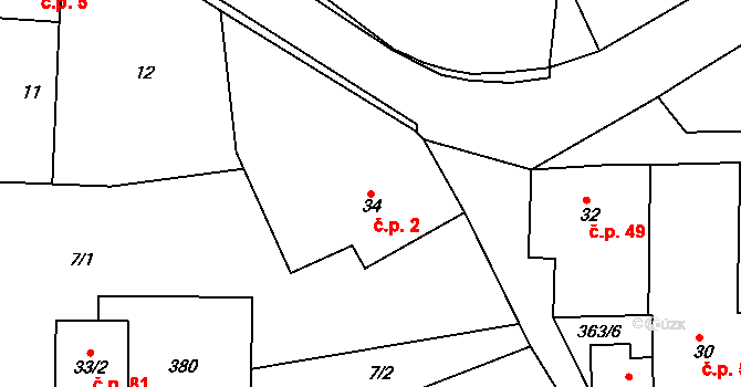 Hroubovice 2 na parcele st. 34 v KÚ Hroubovice, Katastrální mapa