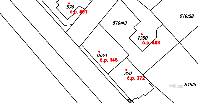 Neratovice 146 na parcele st. 152/1 v KÚ Neratovice, Katastrální mapa