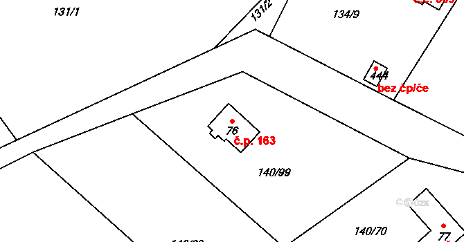 Chlomek 163, Petrov na parcele st. 76 v KÚ Sázava u Petrova, Katastrální mapa