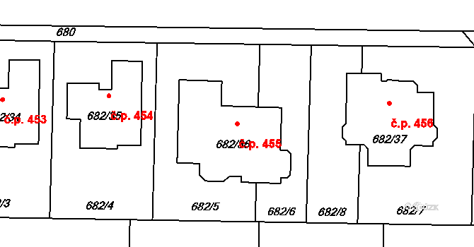 Průhonice 455 na parcele st. 682/36 v KÚ Průhonice, Katastrální mapa