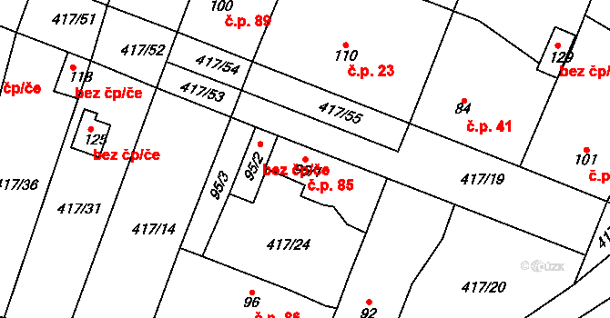 Horní Kamenice 85 na parcele st. 95/1 v KÚ Horní Kamenice u Staňkova, Katastrální mapa