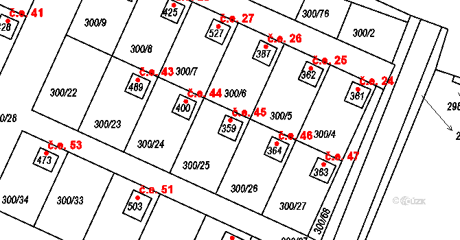 Hrádek 45 na parcele st. 359 v KÚ Hrádek u Rokycan, Katastrální mapa