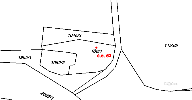 Strašice 53 na parcele st. 106/1 v KÚ Strašice, Katastrální mapa