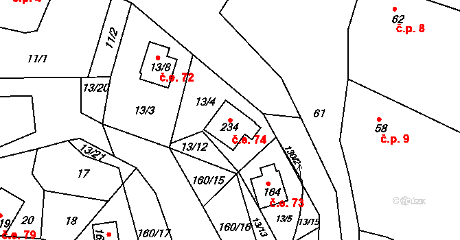 Spyta 74, Česká Skalice na parcele st. 234 v KÚ Spyta, Katastrální mapa
