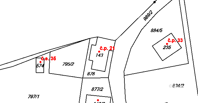 Radešov 21, Police nad Metují na parcele st. 143 v KÚ Radešov nad Metují, Katastrální mapa