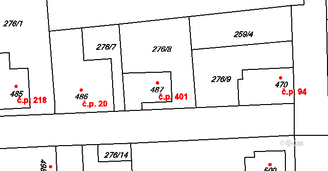 Horní Jelení 401 na parcele st. 487 v KÚ Horní Jelení, Katastrální mapa