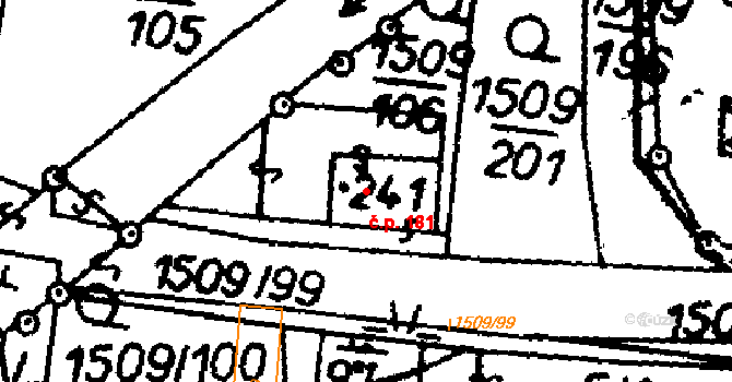 Horní Ředice 181 na parcele st. 241 v KÚ Horní Ředice, Katastrální mapa