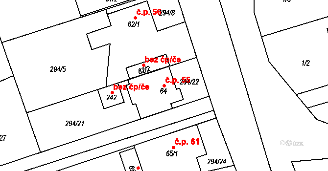 Kolšov 55 na parcele st. 64 v KÚ Kolšov, Katastrální mapa
