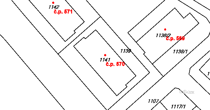Hlohovec 570 na parcele st. 1141 v KÚ Hlohovec, Katastrální mapa
