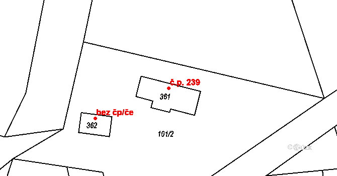 Oskořínek 239 na parcele st. 361 v KÚ Oskořínek, Katastrální mapa