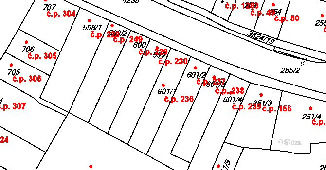 Rakovník II 236, Rakovník na parcele st. 601/1 v KÚ Rakovník, Katastrální mapa