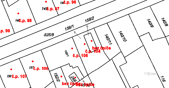 Lužany 104 na parcele st. 156/1 v KÚ Lužany u Přeštic, Katastrální mapa