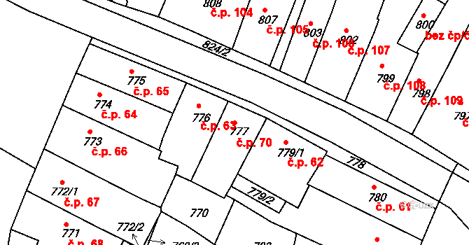 Kamenice nad Lipou 70 na parcele st. 777 v KÚ Kamenice nad Lipou, Katastrální mapa