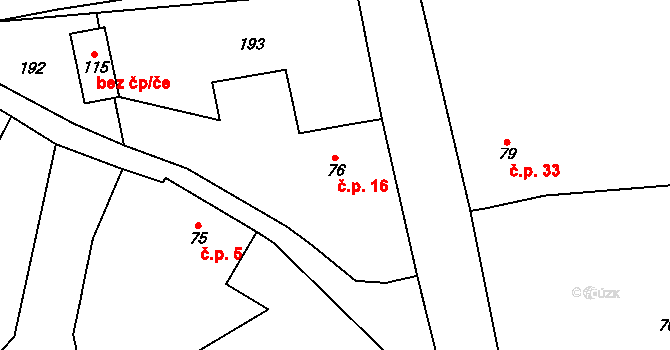 Čečovice 16, Čížkov na parcele st. 76 v KÚ Čečovice, Katastrální mapa
