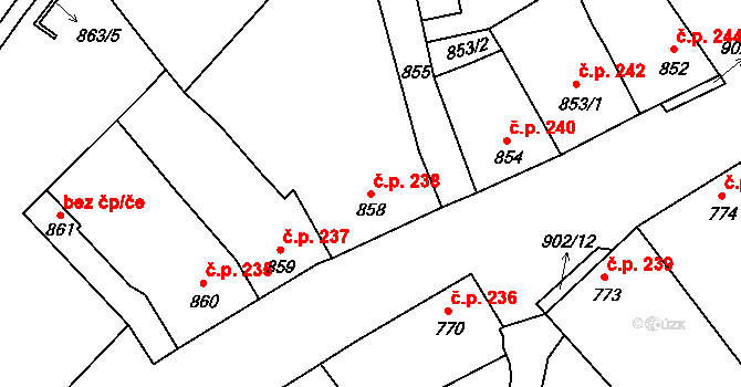Lednice 238 na parcele st. 858 v KÚ Lednice na Moravě, Katastrální mapa
