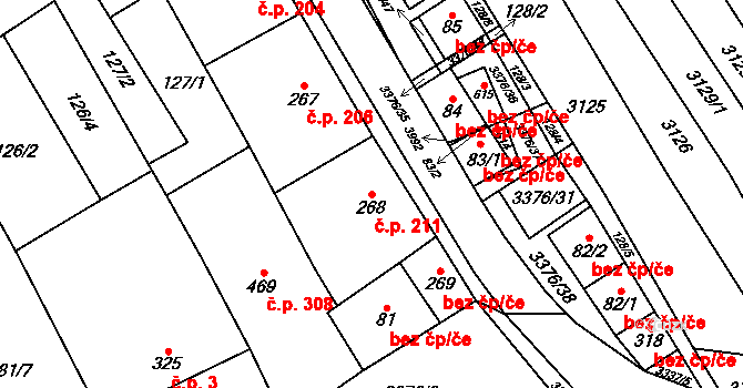 Uherčice 211 na parcele st. 268 v KÚ Uherčice u Hustopečí, Katastrální mapa