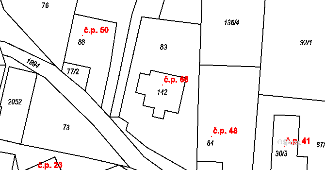 Vrbice 66 na parcele st. 142 v KÚ Vrbice u Valče, Katastrální mapa