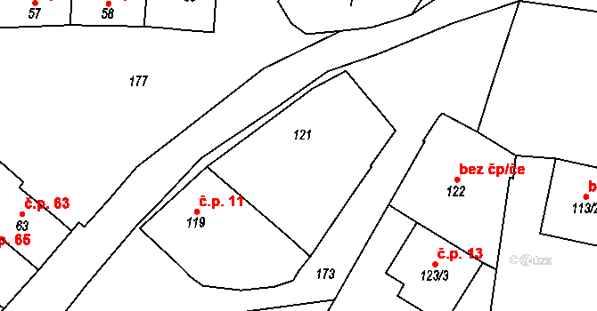 Lutotín 12, Bílovice-Lutotín na parcele st. 121 v KÚ Lutotín, Katastrální mapa