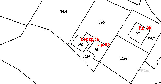 Libošovice 105587699 na parcele st. 250 v KÚ Libošovice, Katastrální mapa