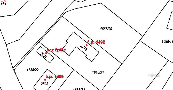 Třebechovice pod Orebem 1492 na parcele st. 2775 v KÚ Třebechovice pod Orebem, Katastrální mapa