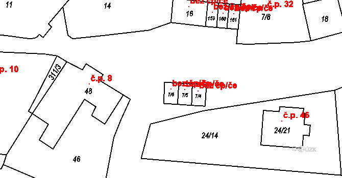 Kozlany 107456699 na parcele st. 7/6 v KÚ Kozlany, Katastrální mapa