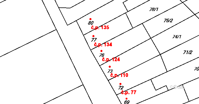 Uhřičice 124 na parcele st. 76 v KÚ Uhřičice, Katastrální mapa