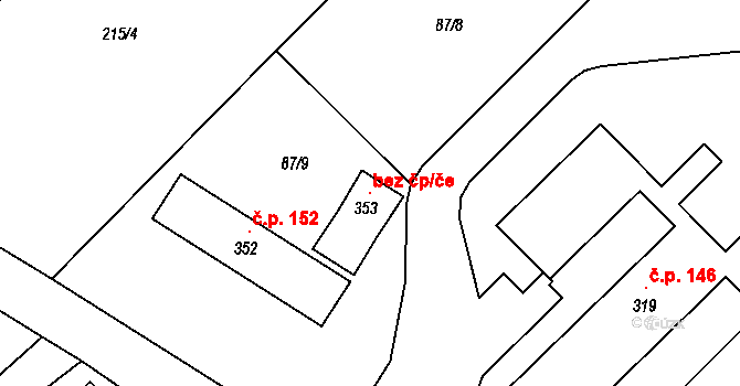Třebušín 118976699 na parcele st. 353 v KÚ Třebušín, Katastrální mapa