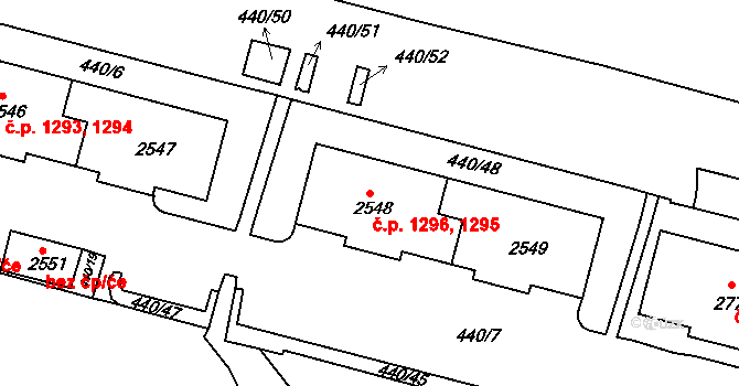 Ostrov 1295,1296 na parcele st. 2548 v KÚ Ostrov nad Ohří, Katastrální mapa