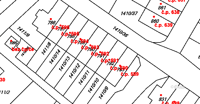 Brtnice 591 na parcele st. 791 v KÚ Brtnice, Katastrální mapa