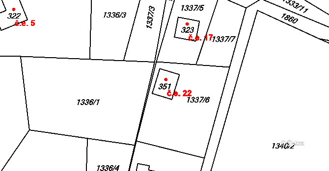 Guty 22, Třinec na parcele st. 351 v KÚ Guty, Katastrální mapa