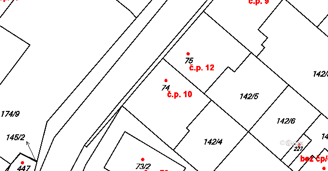 Pakoměřice 10, Bořanovice na parcele st. 74 v KÚ Bořanovice, Katastrální mapa
