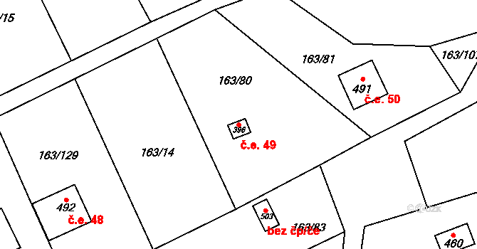 Horoměřice 49 na parcele st. 396 v KÚ Horoměřice, Katastrální mapa