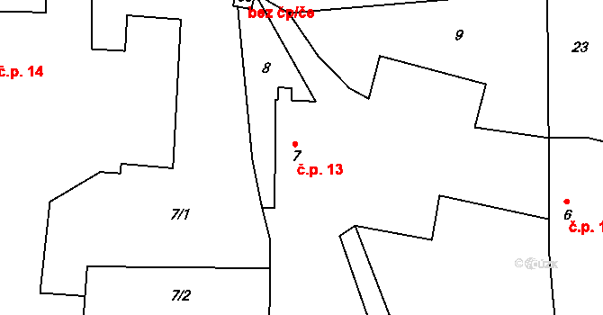 Dražetice 13, Borotice na parcele st. 7 v KÚ Dražetice II, Katastrální mapa