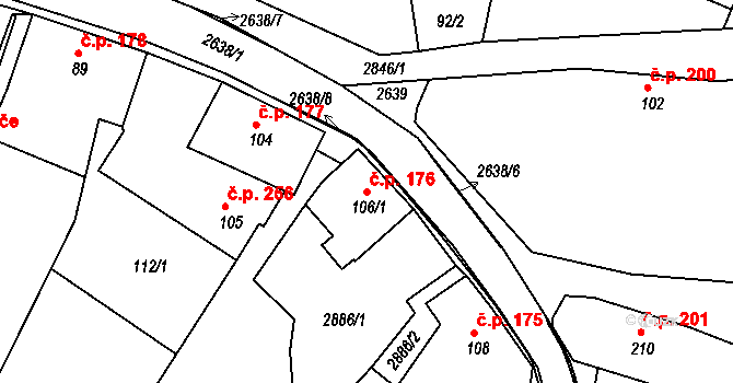 Luby 176 na parcele st. 106/1 v KÚ Luby I, Katastrální mapa