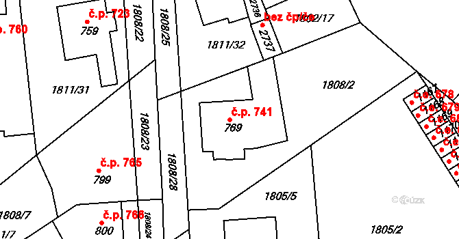 Tišnov 741 na parcele st. 769 v KÚ Tišnov, Katastrální mapa