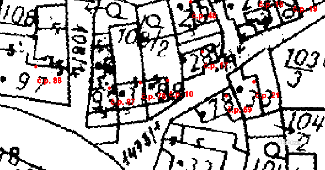 Řisuty 10 na parcele st. 88 v KÚ Řisuty u Slaného, Katastrální mapa
