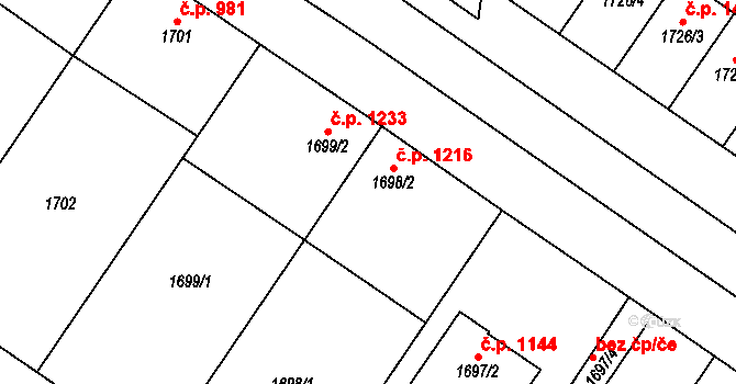 Dubňany 1216 na parcele st. 1698/2 v KÚ Dubňany, Katastrální mapa