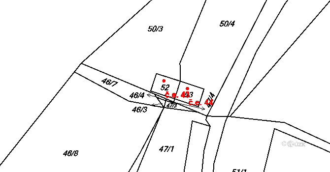 Rounek 43, Vyskytná nad Jihlavou na parcele st. 52 v KÚ Rounek, Katastrální mapa