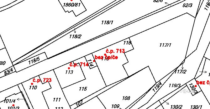 Švermov 713, Kladno na parcele st. 116 v KÚ Motyčín, Katastrální mapa