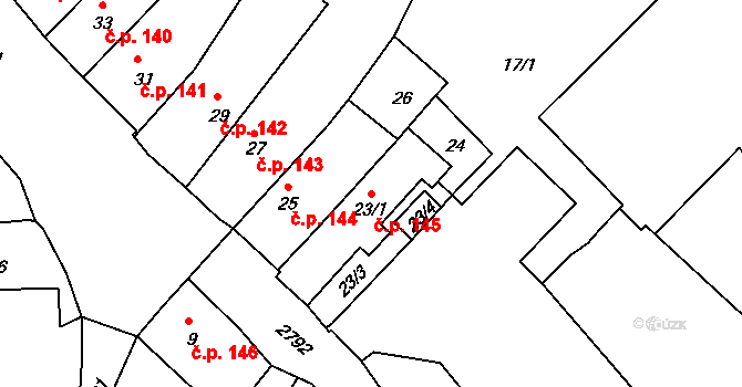 Dačice I 145, Dačice na parcele st. 23/1 v KÚ Dačice, Katastrální mapa
