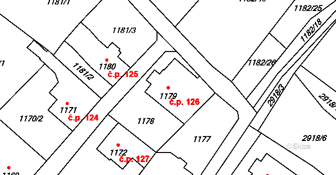 Raspenava 126 na parcele st. 1179 v KÚ Raspenava, Katastrální mapa