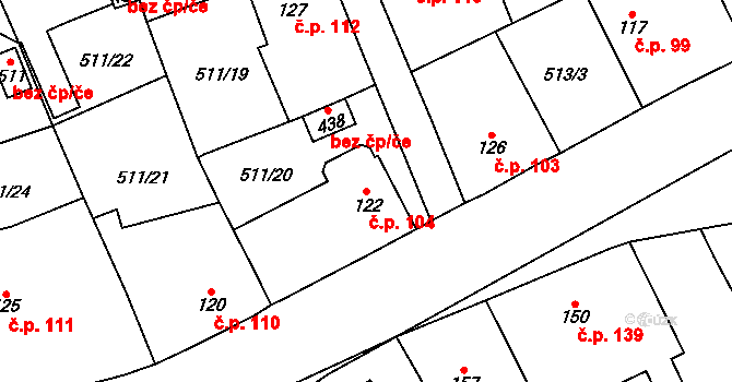 Tlustice 104 na parcele st. 122 v KÚ Tlustice, Katastrální mapa