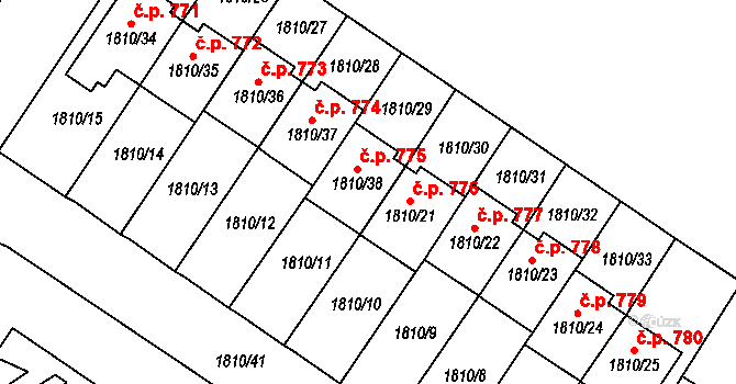 Kosmonosy 775 na parcele st. 1810/38 v KÚ Kosmonosy, Katastrální mapa
