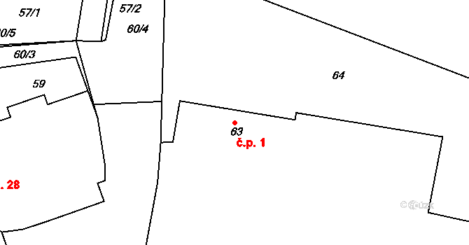 Vlčkovice 1, Praskačka na parcele st. 63/1 v KÚ Vlčkovice u Praskačky, Katastrální mapa